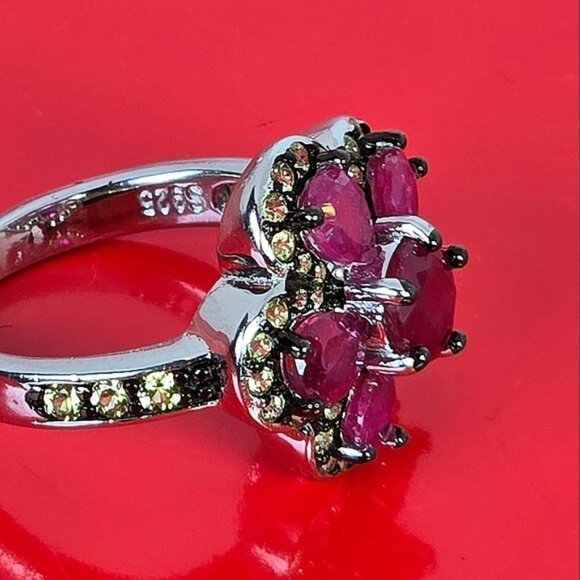925 Sterling Silver Ring Sz 6.5 with Natural Round Ruby 6mm & Sapphire Gemstones - Picture 6 of 11